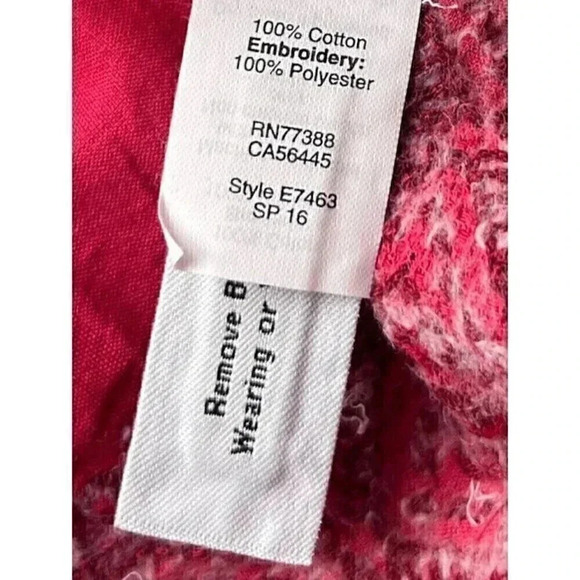 Madewell Women's Top Size XXS Red Embroidered 3/4 Sleeve Tassel Holiday - Picture 7 of 11